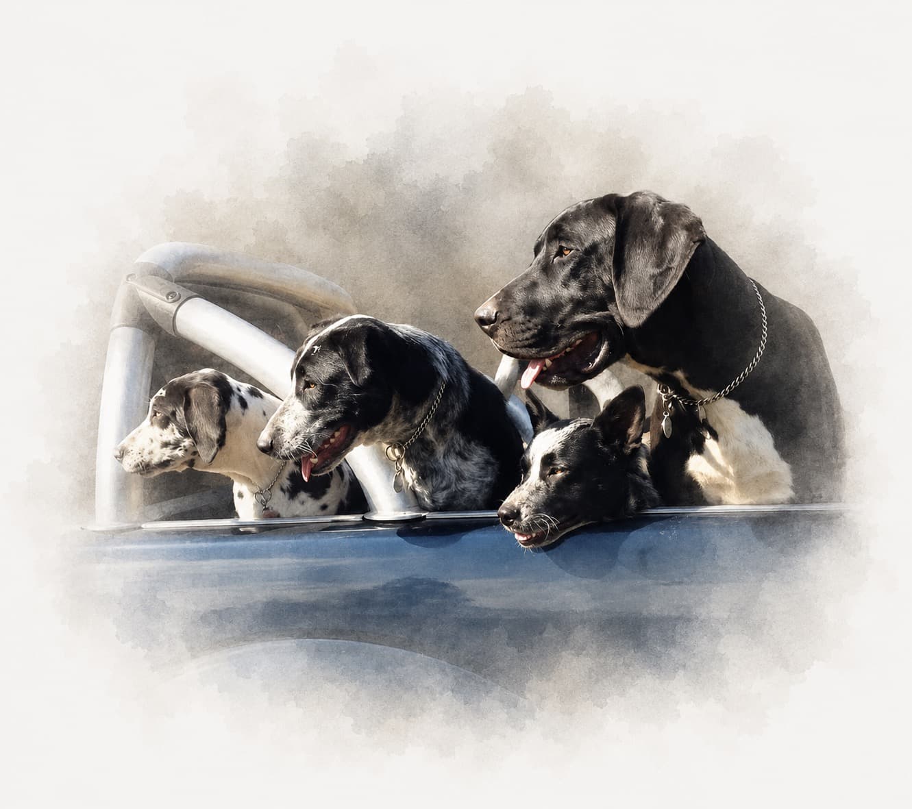 Sophie's dogs riding together in the back of a ute